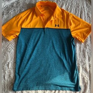 Under Armour Men's The Playoff Polo Loose Heat Gear Blue & Gold Large